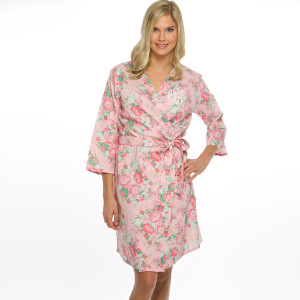 Light Pink Cotton Floral Robe with Monogram